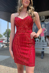 Red Homecoming Dresses Sweetheart Lace-Up Back Tight Short Cocktail Dresses