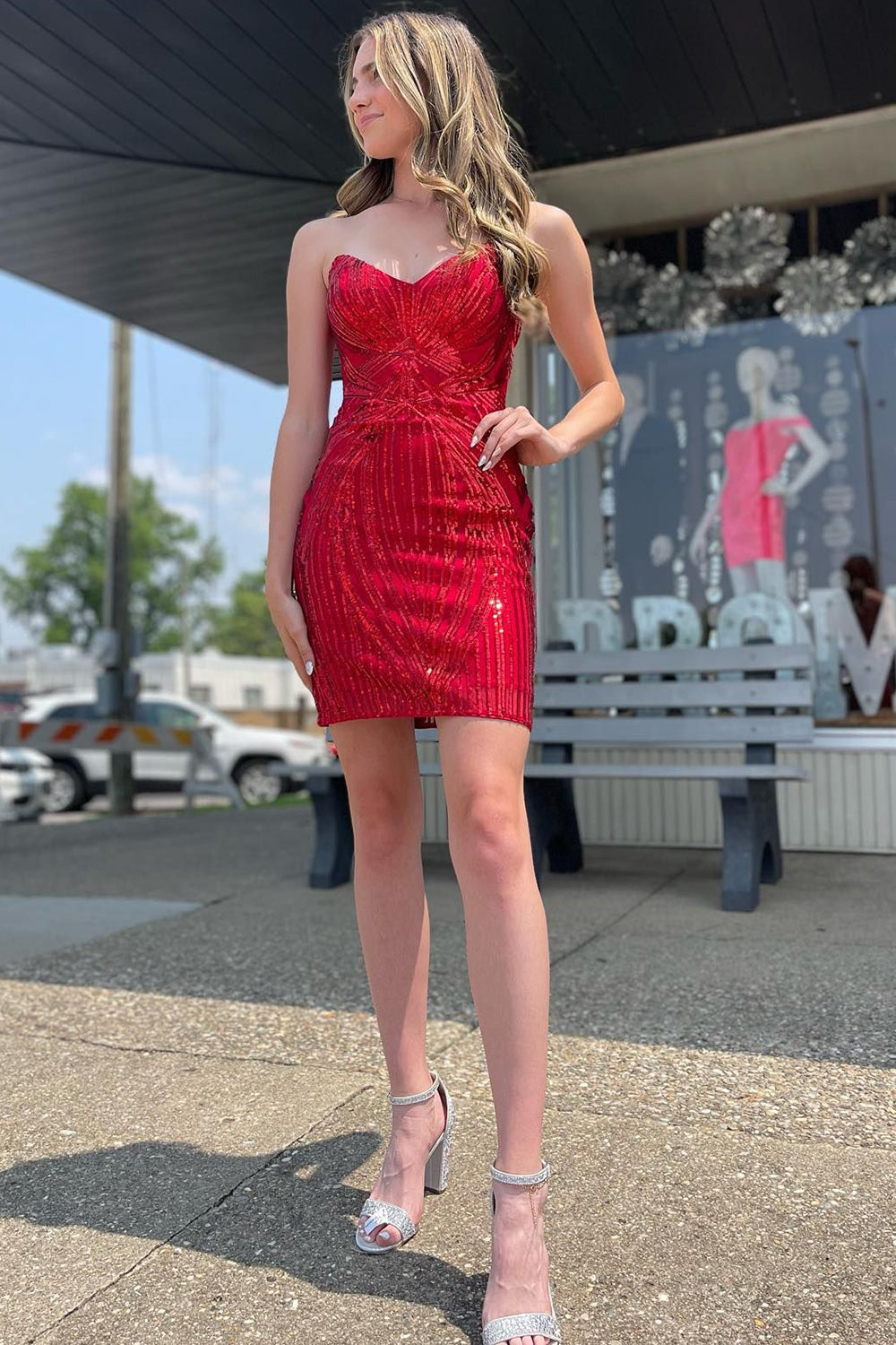 Red Homecoming Dresses Sweetheart Lace-Up Back Tight Short Cocktail Dresses