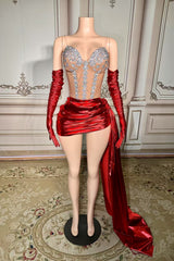 Red Homecoming Dresses Sweetheart Neck Mini Cocktail Dress with Panel Train