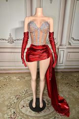 Red Homecoming Dresses Sweetheart Neck Mini Cocktail Dress with Panel Train