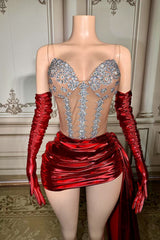 Red Homecoming Dresses Sweetheart Neck Mini Cocktail Dress with Panel Train