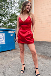 Red Homecoming Dresses Tight Short Cocktail Dresses with Pockets