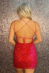 Red Homecoming Dresses and Fuchsia Homecoming Dresses Sequin Tight Short Cocktail Dresses