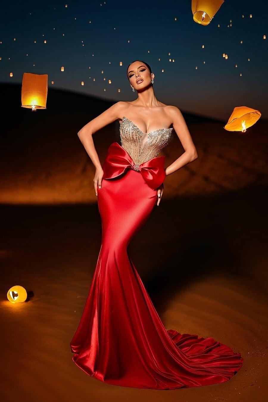 Red Mermaid Prom Dress Sweetheart Neck Beaded Evening Dress | Suzhoufashion suzhoufashion Red Mermaid Prom Dress Sweetheart Neck Beaded Evening Dress | Suzhoufashion suzhoufashion