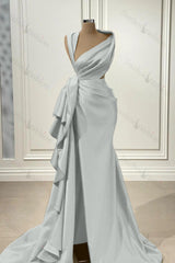 Red Prom Dress Charmeuse Sleeveless Long Evening Formal Dress With High Slit