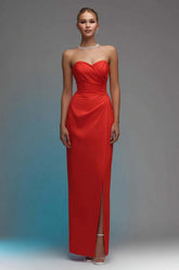 Suzhoufashion Red Sweetheart Ruched Long Sheath Prom Dress With Slit