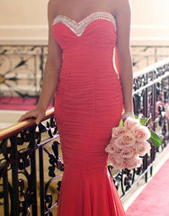 Red Sweetheart Ruffled Evening Dresses Sexy Open Back Bridesmaid Dress