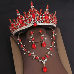 Rhinestone Headpiece Quinceanera Dress Accessories Birthday Wedding Necklace, Earrings And Crown Three Piece Set