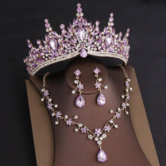 Rhinestone Headpiece Quinceanera Dress Accessories Birthday Wedding Necklace, Earrings And Crown Three Piece Set