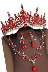 Rhinestone Headpiece Quinceanera Dress Accessories Birthday Wedding Necklace, Earrings And Crown Three Piece Set