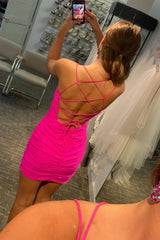 Rose Pink Homecoming Dresses Lace Up Tight Prom Dress