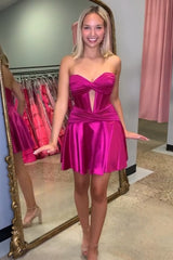 Royal Blue Homecoming Dresses A Line Strapless Corset Short Cocktail Dresses with keyhole