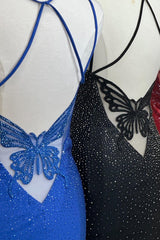 Royal Blue Homecoming Dresses Beaded Back Butterflied Tight Short Cocktail Dresses