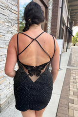 Royal Blue Homecoming Dresses Beaded Back Butterflied Tight Short Cocktail Dresses