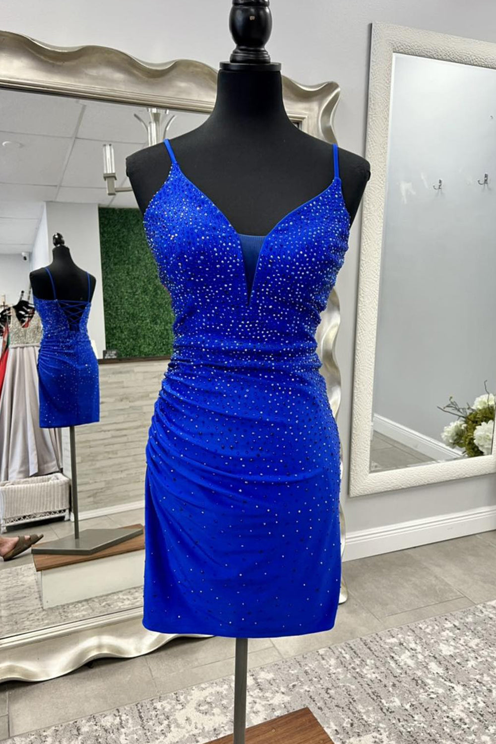 Royal Blue Homecoming Dresses Beaded Tight Short Cocktail Dresses