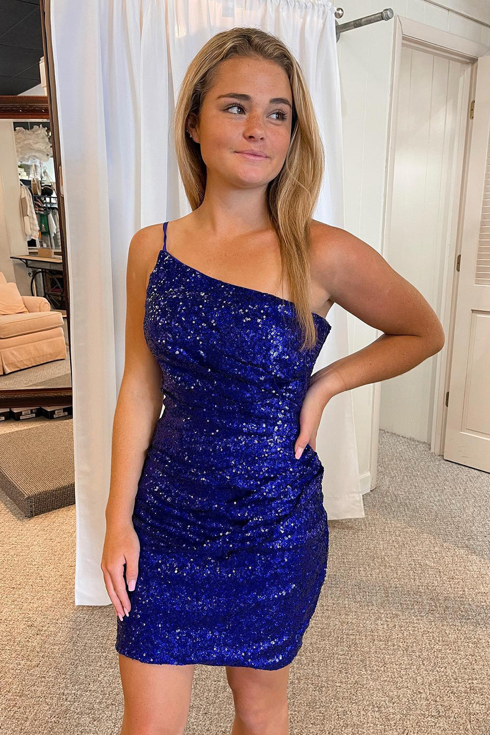 Suzhoufashion Royal Blue Homecoming Dresses Glitter One Shoulder Tight Prom Dress suzhoufashion Suzhoufashion Royal Blue Homecoming Dresses Glitter One Shoulder Tight Prom Dress suzhoufashion