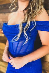 Royal Blue Homecoming Dresses Off The Shoulder Corset Tight Short Cocktail Dresses