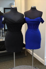 Royal Blue Homecoming Dresses Off The Shoulder Corset Tight Short Cocktail Dresses