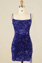 Royal Blue Homecoming Dresses Sequined Tight Prom Dress with Fringes