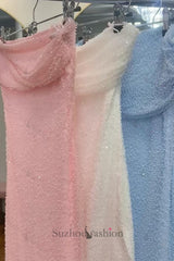 Royal Blue Homecoming Dresses Spaghetti Straps Sequin Tight Short Cocktail Dresses With Pearls