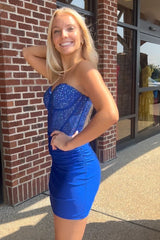 Royal Blue Homecoming Dresses Strapless Tight Corset Short Cocktail Dresses