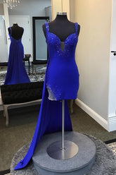 Royal Blue Homecoming Dresses Tight Short Cocktail Dresses With Beadings