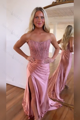 Royal Blue Prom Dress Lace Mermaid Corset Long Formal Dress With Slit