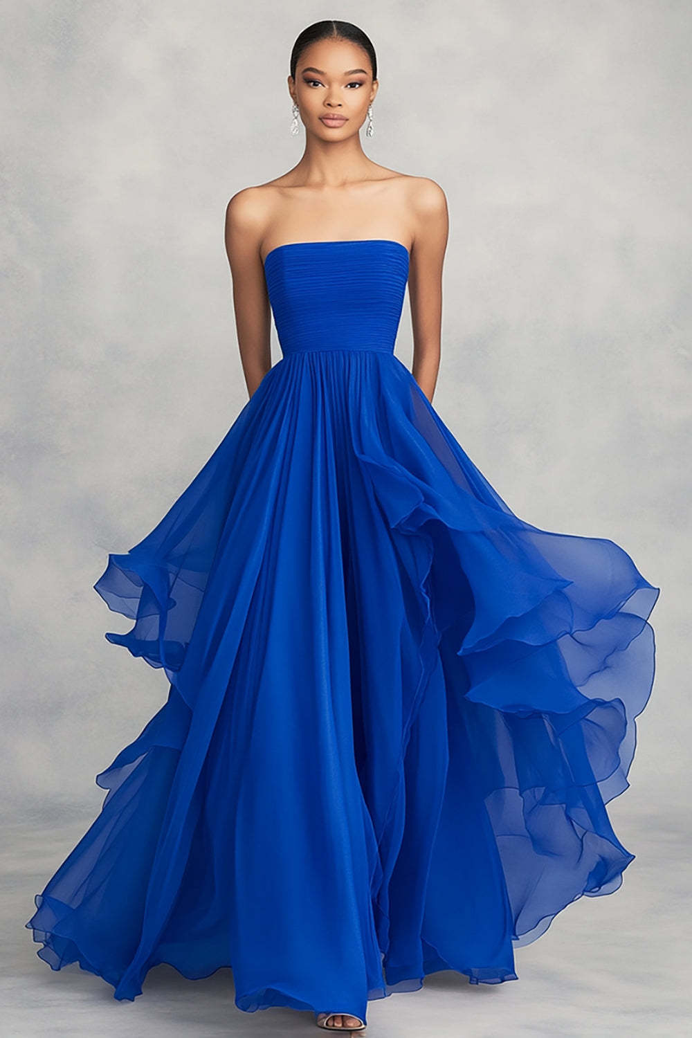 Suzhoufashion Royal Blue Prom Dress Ruffled Ball Gown Chiffon Strapless Pleated Long Formal Dress Suzhoufashion Royal Blue Prom Dress Ruffled Ball Gown Chiffon Strapless Pleated Long Formal Dress