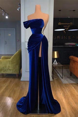 Royal Blue Prom Dress Velvet Strapless Mermaid Evening Formal Dress With Beadings