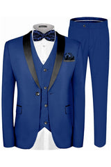 Royal Blue Shawl Lapel Wedding Suit for Men Three Piece Classic