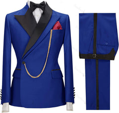 Royal Blue Two Piece Peaked Lapel Prom Suit