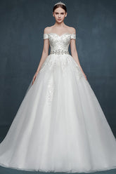 Royal Off the Shoulder Princess Ball Gown Wedding Dresses Lace Up Romantic Palace Custom Made Bridal Dresses