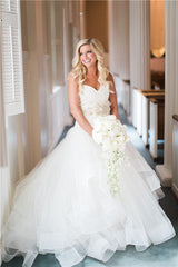 Ruffled Organza Wedding Dresses Sweetheart Bridal Gowns with Beads Flowers