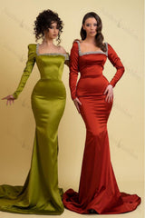 Sage Green Prom Dress Long Sleeve One Shoulder Mermaid Evening Formal Dress With Split