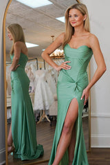 Sage Prom Dress Sweetheart Mermaid Ruched Formal Dress With Slit