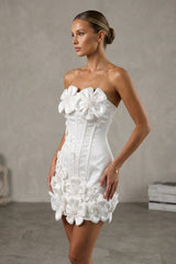 Satin Bodycon Mini Homecoming Dress with 3D Flowers