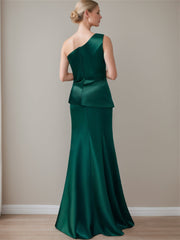 Satin Long Sleeveless One Shoulder Bow Gown for the Mother of the Bride