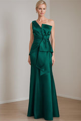Satin Long Sleeveless One Shoulder Bow Gown for the Mother of the Bride