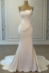 Satin Mermaid Prom Dress with Two Piece Corset Top and Pearl Trim