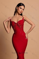 Satin Sleeveless Mermaid Sweetheart Rhinestone Formal Dress