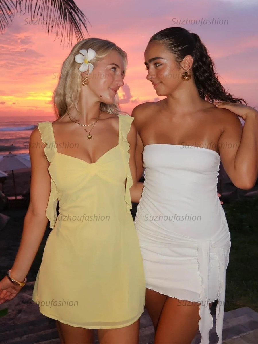 Satin V Neck Homecoming Dresses Mini Cocktail Dress with Ruffles