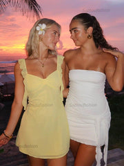 Satin V Neck Homecoming Dresses Mini Cocktail Dress with Ruffles