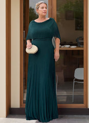 Scoop Neck Half Sleeve Sheath Column Dress with Pleats & Cape for Mothers of the Bride & Groom
