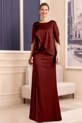 Scoop Neck Sheath Dress with Half Sleeves in Stretch Satin for Plus Size Mothers