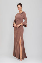 Scoop Neck Sheath Column Dress for Mother of the Bride & Groom with Appliques and Side Split