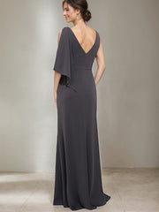 Scoop Neck Sheath Column Dress for Mothers of the Bride & Groom with Beading and Side Split