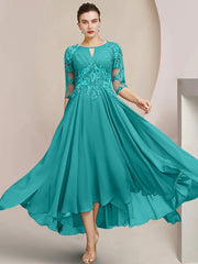 Scoop Neck Tea Length A Line Mother of the Bride Dress
