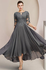 Scoop Neck Tea Length A Line Mother of the Bride Dress