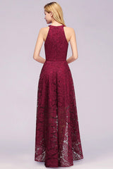 Scoop Sleeveless Hi-Lo Lace Prom Dress On Sale