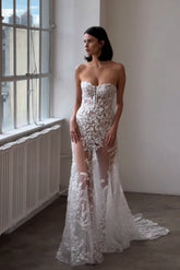 Mermaid Halter Neck Wedding Dress Ivory Long Bridal Gown With Appliques Lace